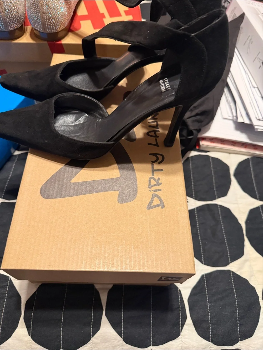 Stuart Weitzman Black Suede Pointed-Toe Strap Pumps